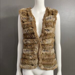 Kelli Kouri Leather Heizzi Knit Rabbit Fur Vest Size M  Tan/Brown Luxury EUC